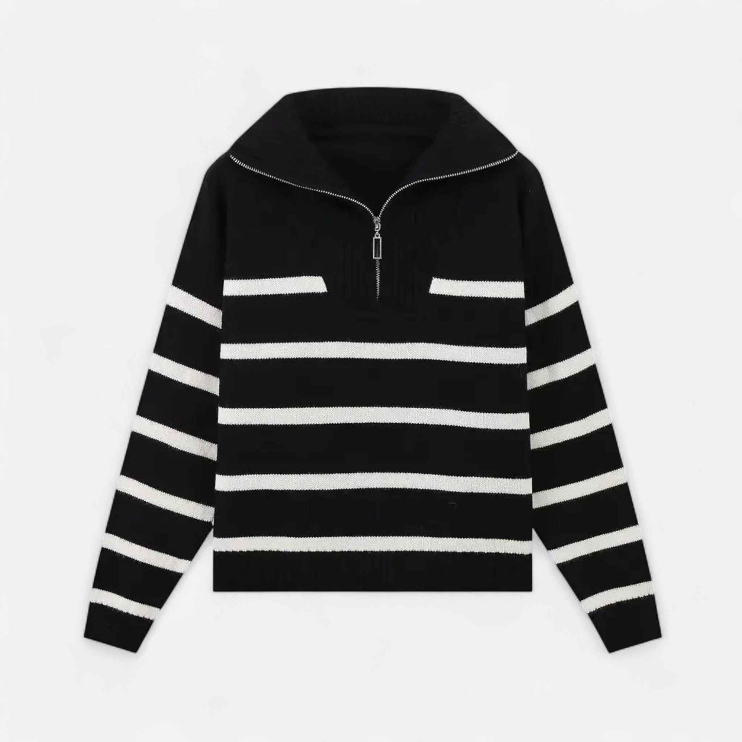 Elegant Women's Striped Polo Zip Sweater