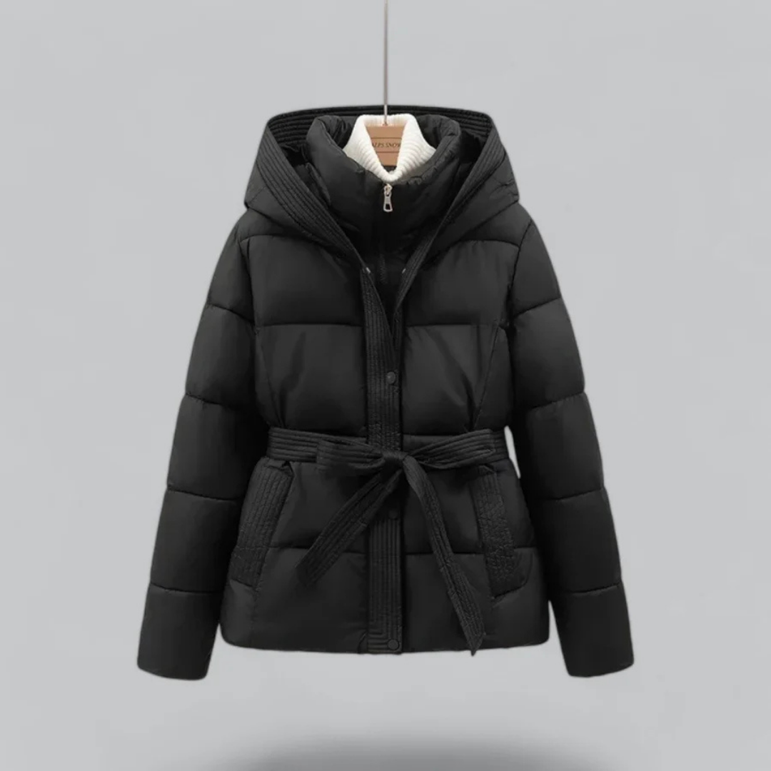 Women's Cozy Hooded Puffer Jacket with Belt | Winter Essential