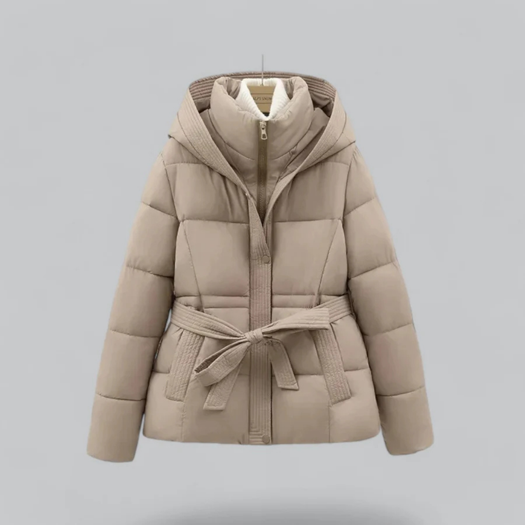 Women's Cozy Hooded Puffer Jacket with Belt | Winter Essential