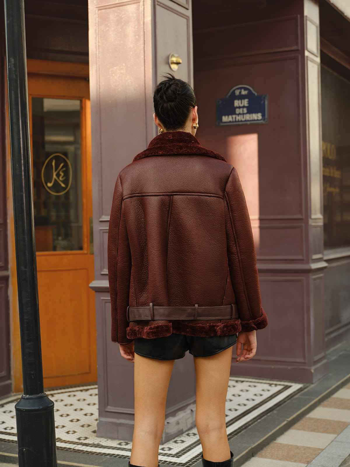 Women's Faux Burgundy Shearling Winter Coat
