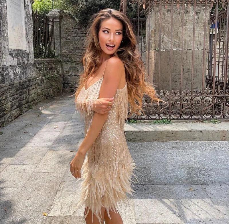 Brielle | Mini Dress with Feather Accents