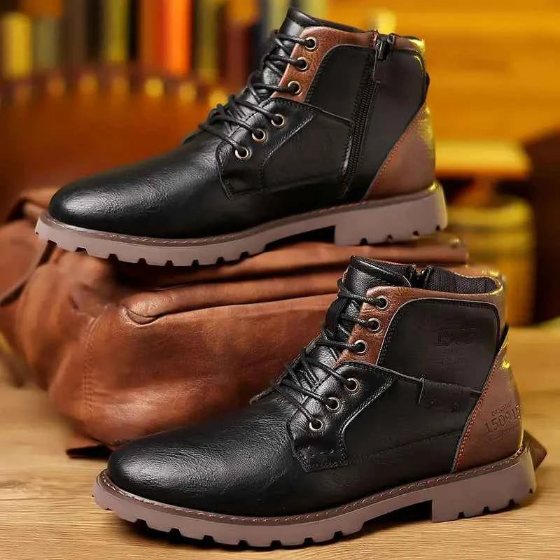 Men’s Leather Boots with Zipper