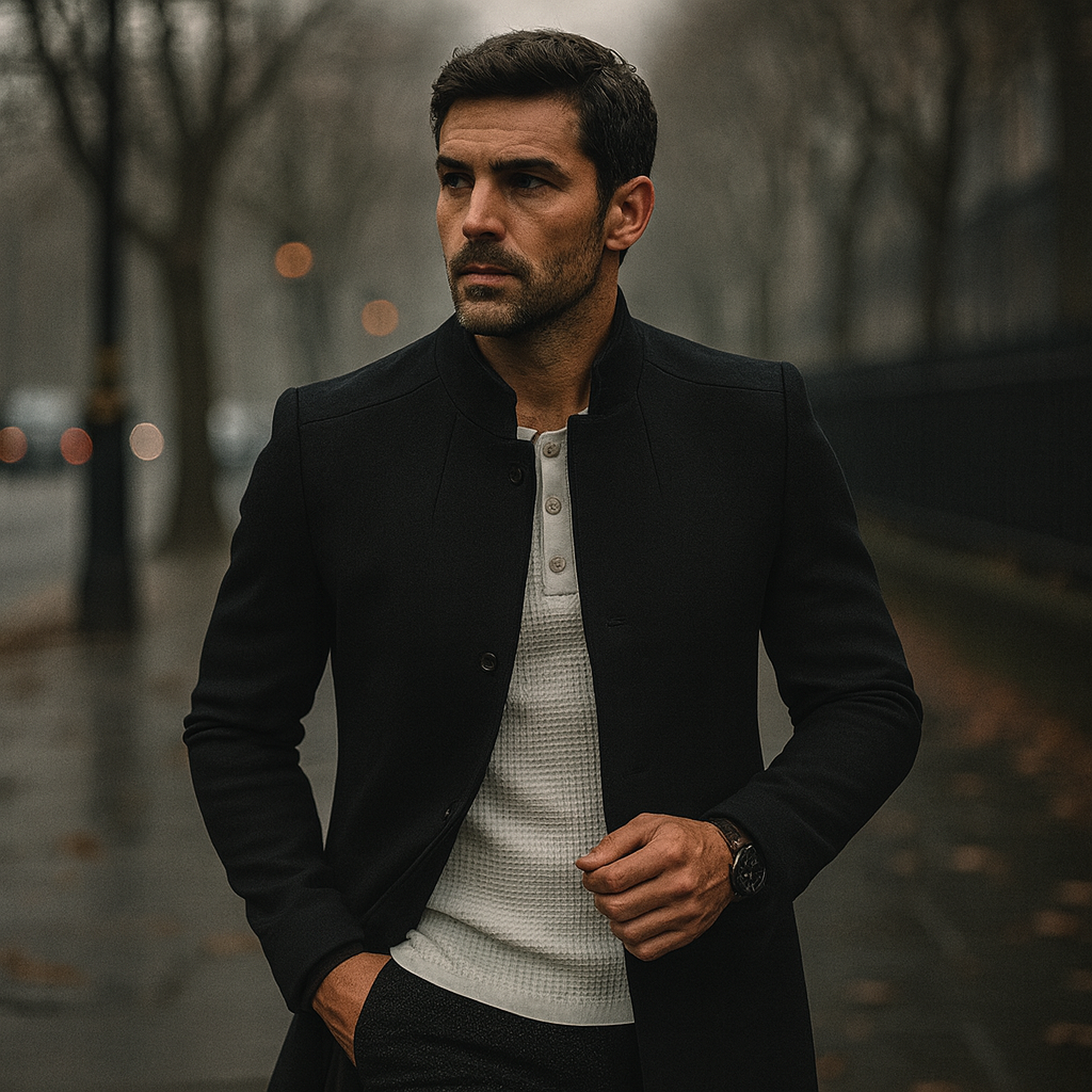 Men's Minimalist Winter Coat – Smart Casual Button Design