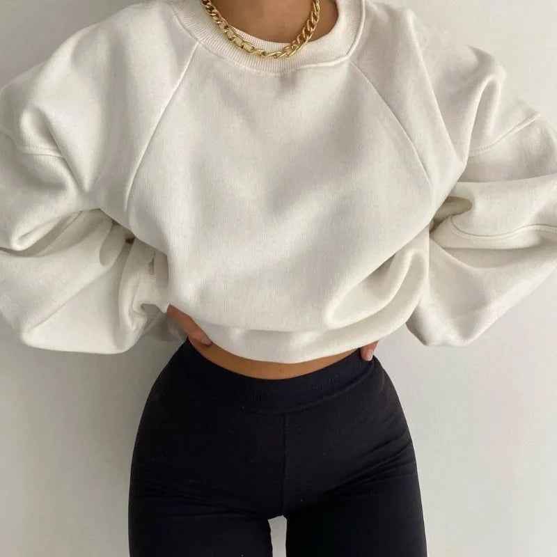 Women’s Loose Fit Jumper with Round Neck and Long Balloon Sleeves