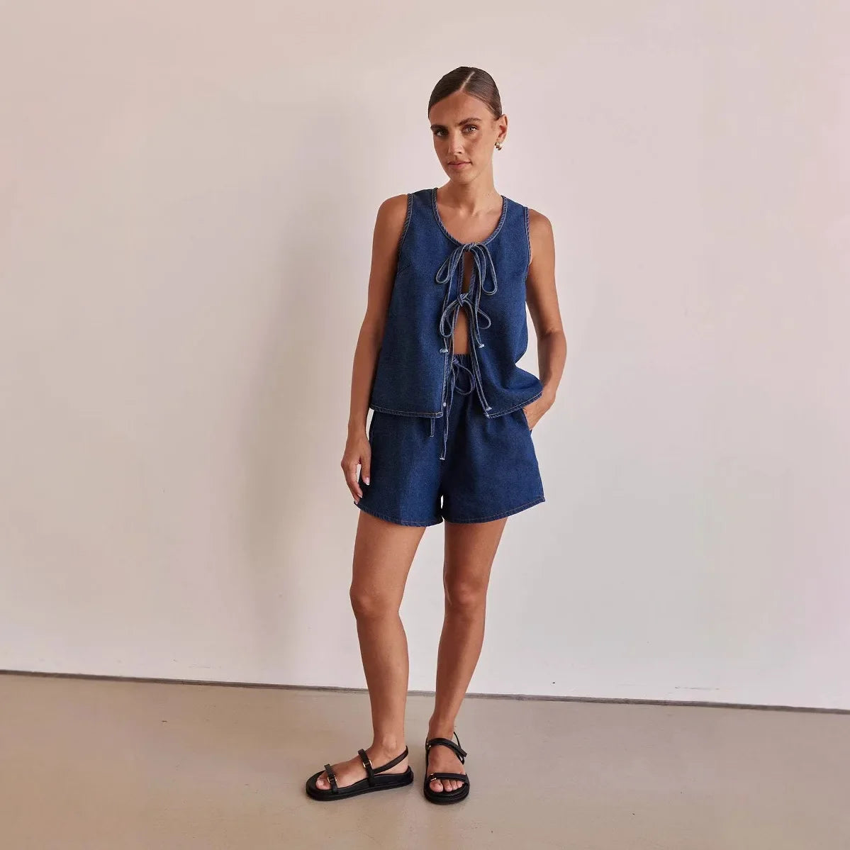 Mya Denim Set with Tie-Front Detail