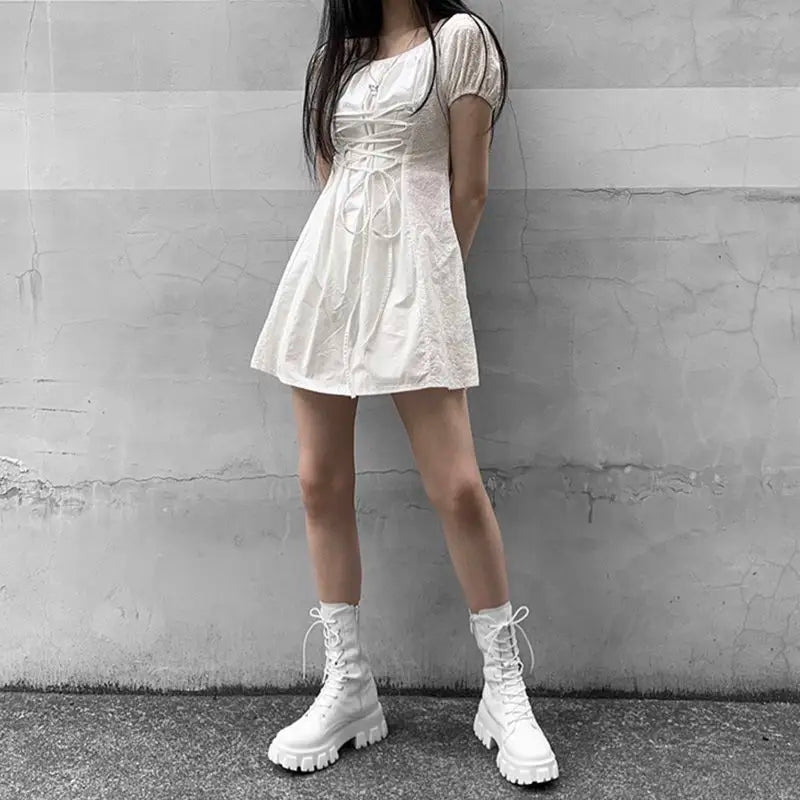Women's Autumn Winter Mid Calf Lace-Up Chelsea Boots with Zipper - Stylish Platform Heel Footwear