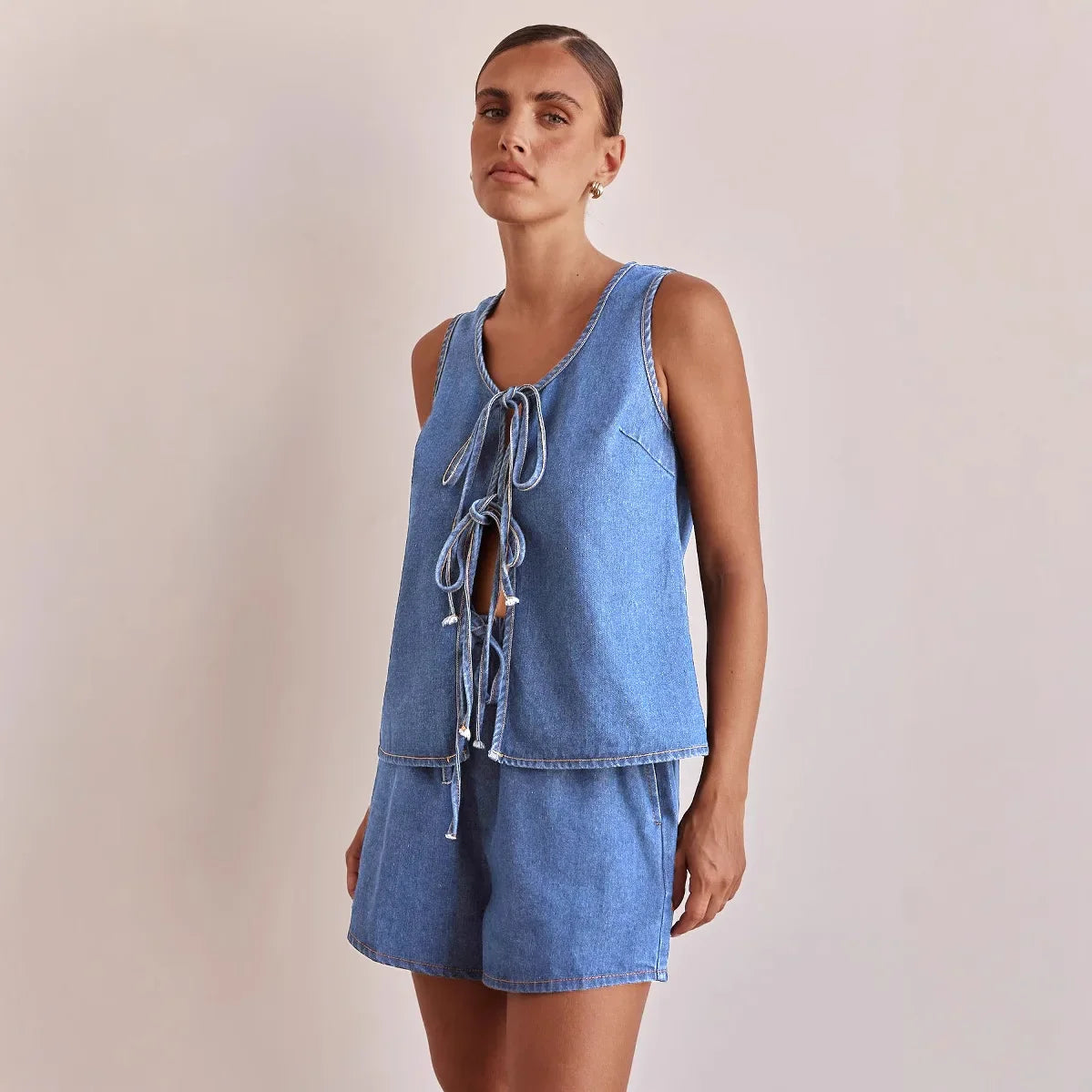 Mya Denim Set with Tie-Front Detail