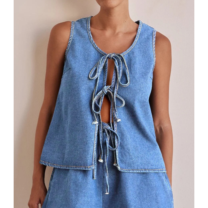 Mya Denim Set with Tie-Front Detail