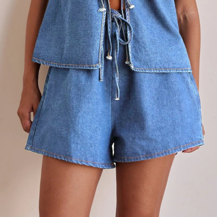 Mya Denim Set with Tie-Front Detail