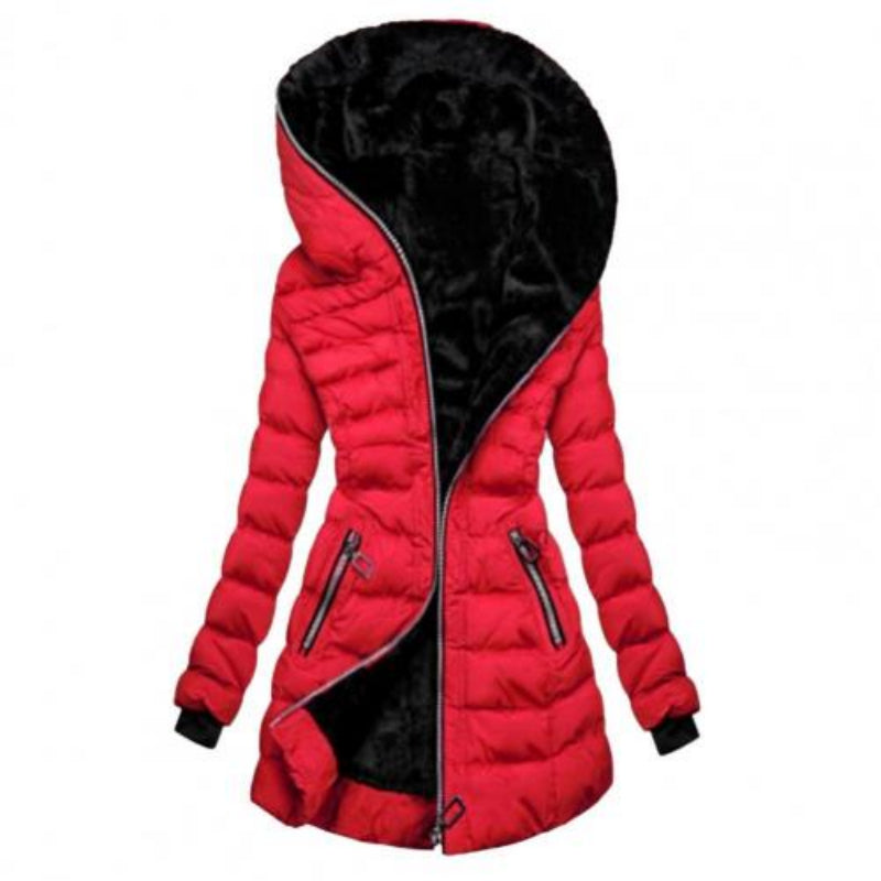 Women's Warm Padded Long Hooded Zip Jacket