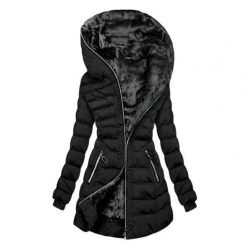 Women's Warm Padded Long Hooded Zip Jacket