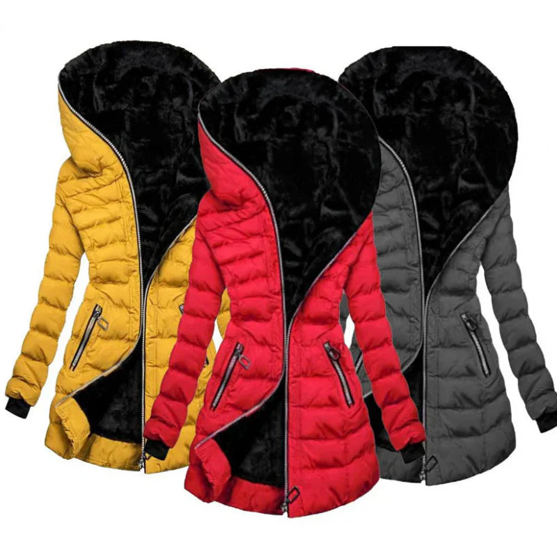 Women's Warm Padded Long Hooded Zip Jacket