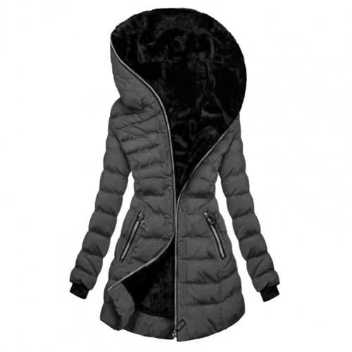 Women's Warm Padded Long Hooded Zip Jacket