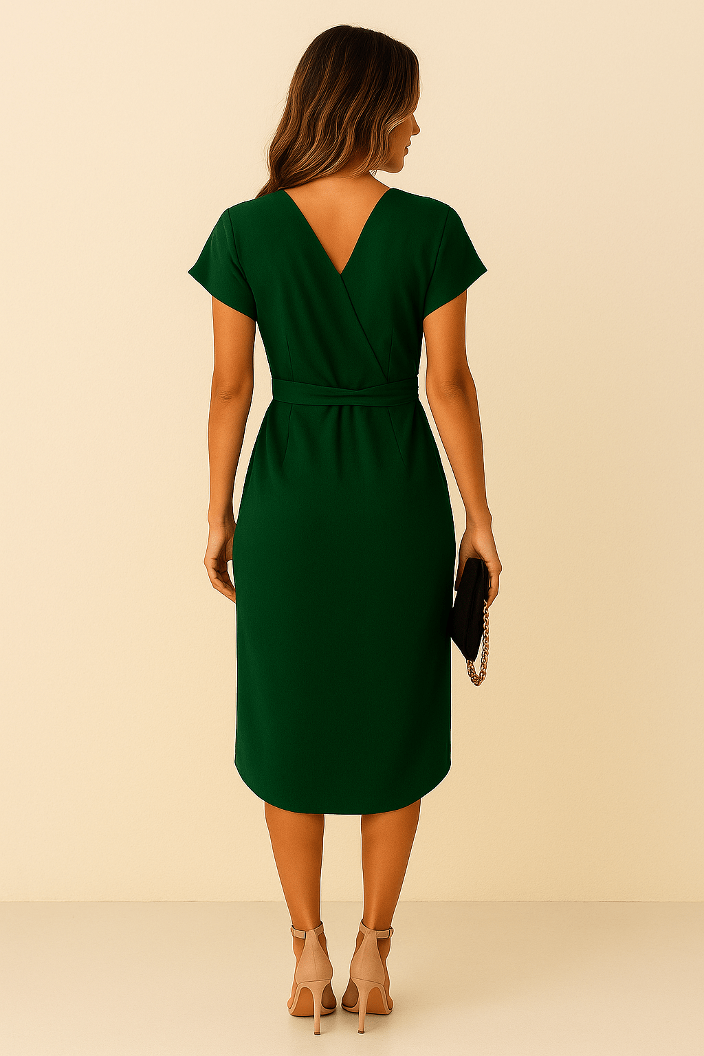 Elegant Wrap Midi Dress with V-Neck Green