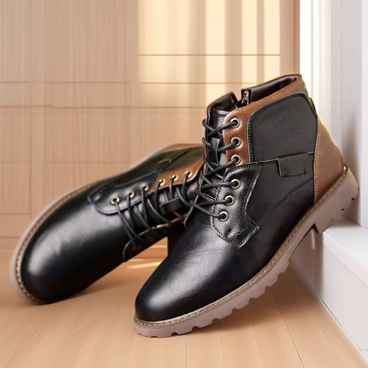 Men’s Leather Boots with Zipper