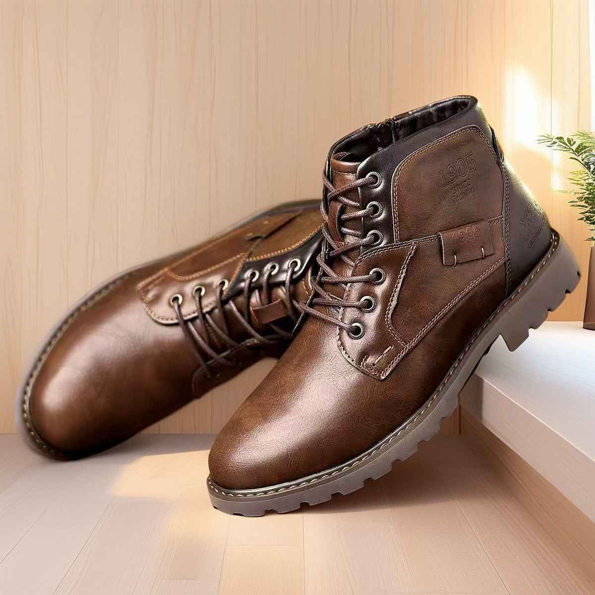 Men’s Leather Boots with Zipper