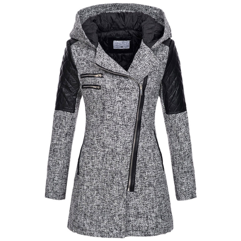 Women's Stylish Slanted Zipper Winter Jacket - Navenport