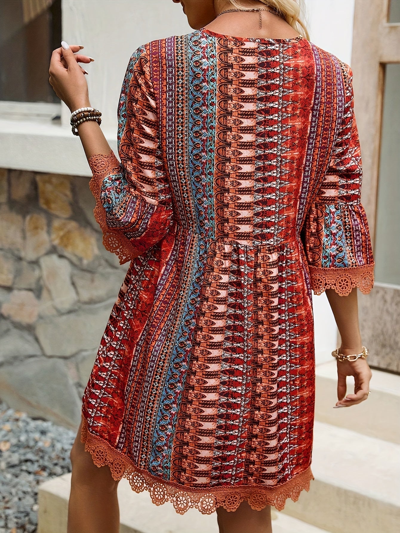 Mirela™ Bohemian Lace Trim Dress