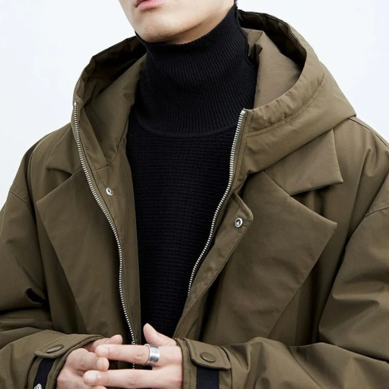 Men's Long Waterproof Hooded Puffer Trench Coat