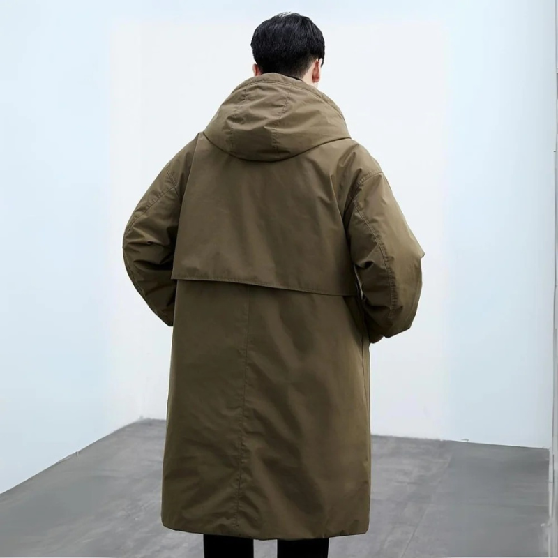 Men's Long Waterproof Hooded Puffer Trench Coat