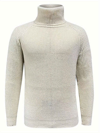 Men's Vintage Beige Turtleneck Sweater Cosy Knit Pullover | Ideal for Autumn/Winter