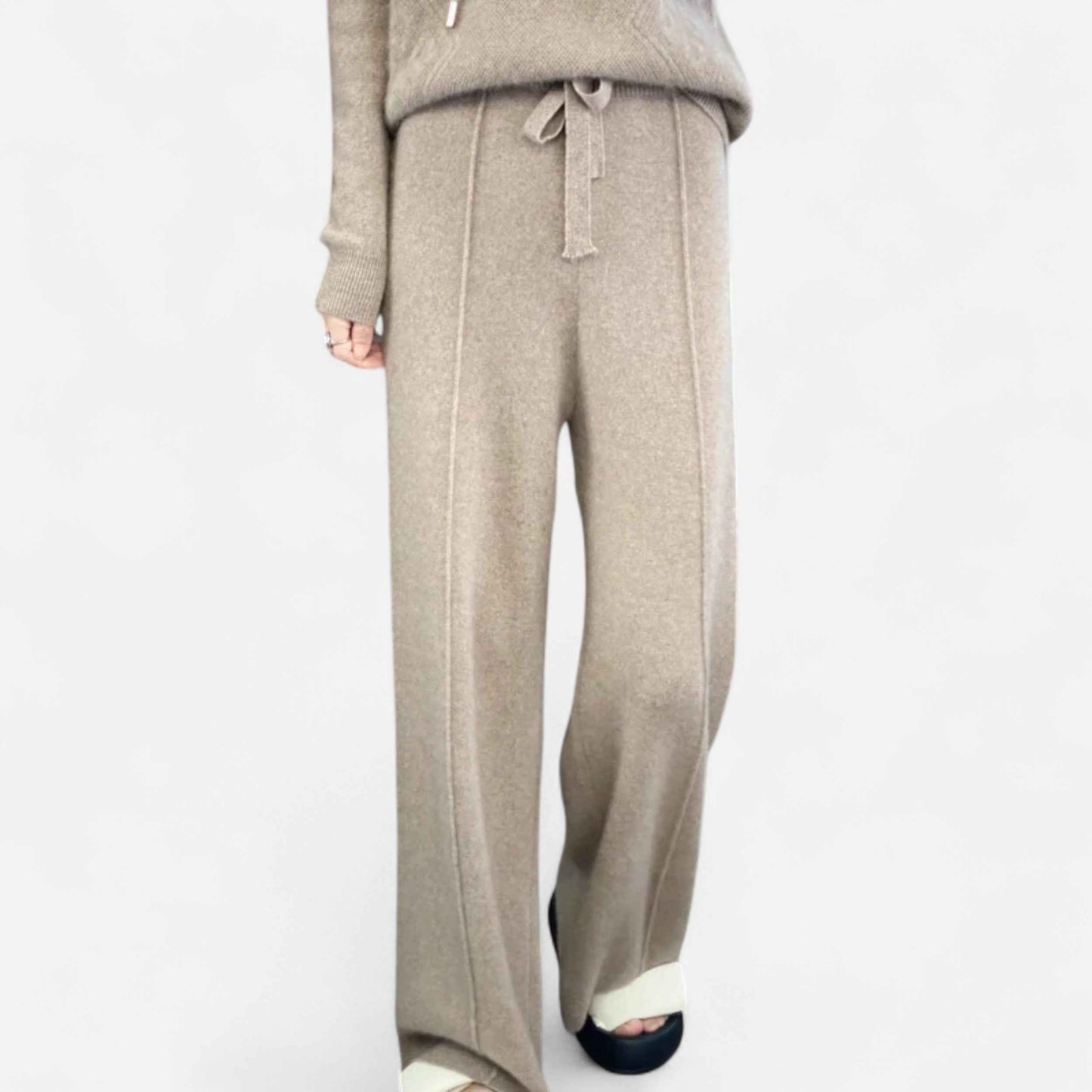 Women's Wide-Leg Knit Trousers in Pure Wool