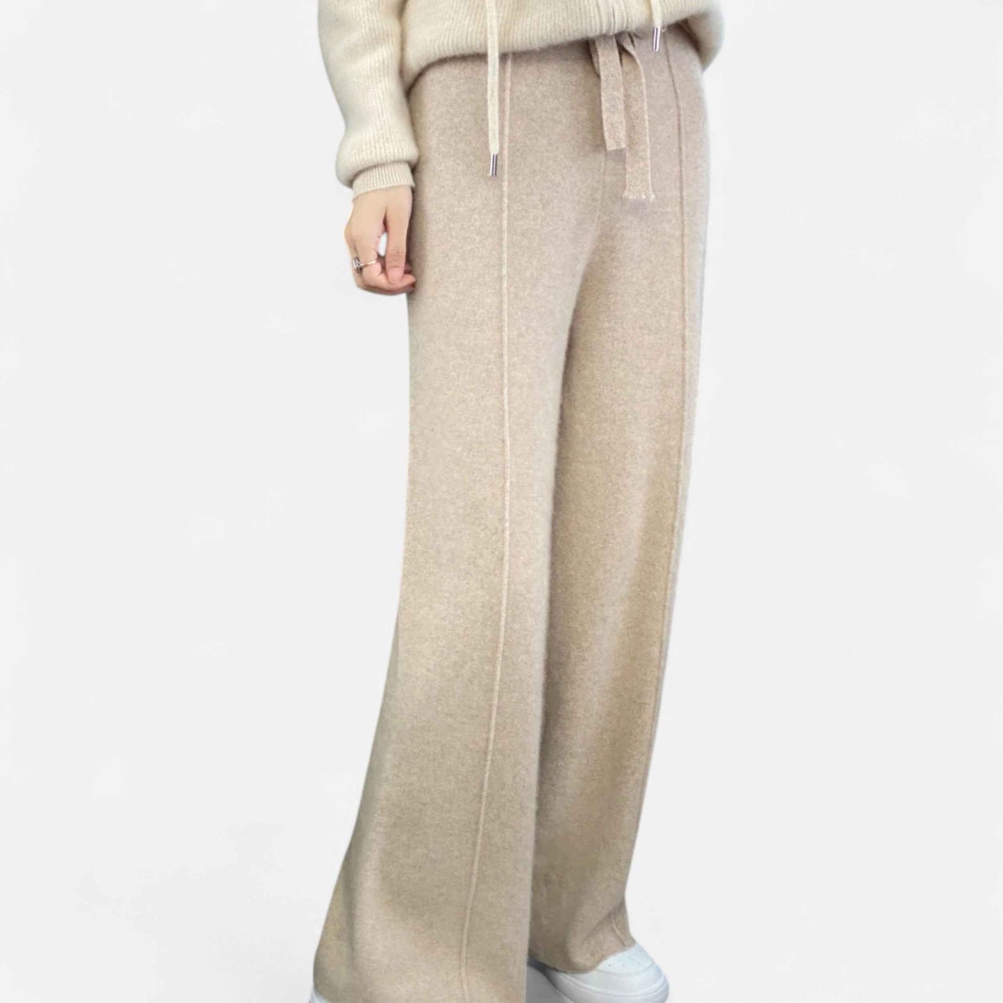 Women's Wide-Leg Knit Trousers in Pure Wool