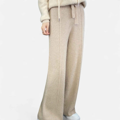 Women's Wide-Leg Knit Trousers in Pure Wool