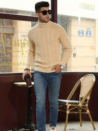Beige Cashmere Knitted Turtleneck Sweater for Men | Perfect for Autumn/Winter