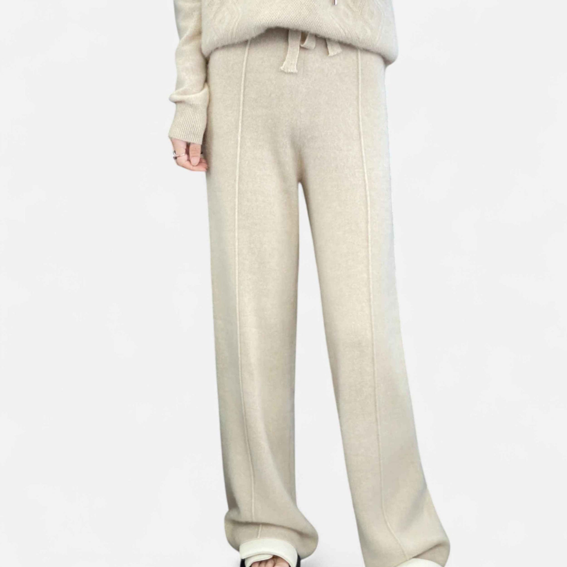 Women's Wide-Leg Knit Trousers in Pure Wool
