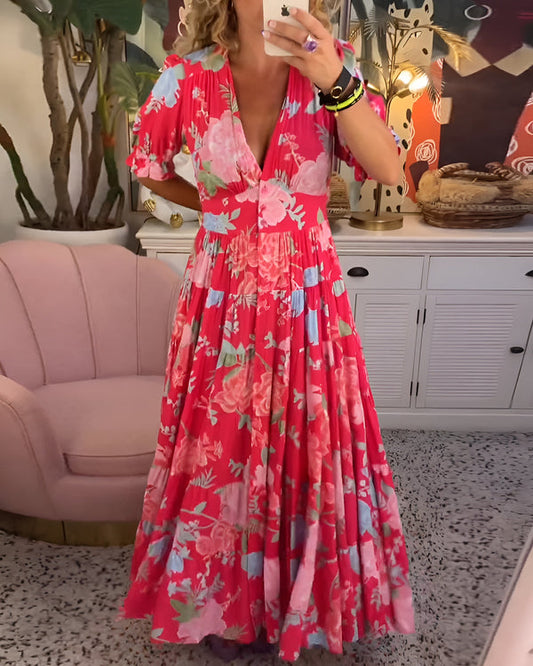 Aurelia - Floral Print V-neck Pocket Dress