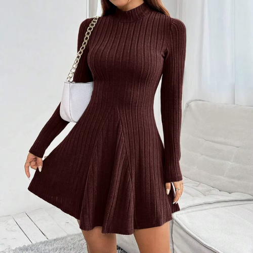 Emma – Classic Mock Neck Flare Dress - Navenport