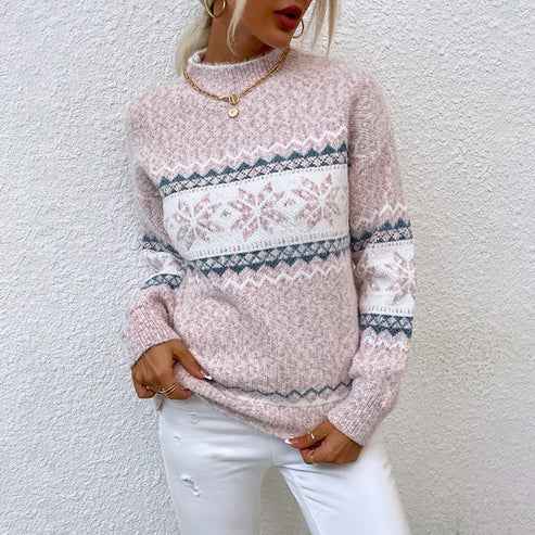 Women's Elegant Snow Flake Pattern Knit Jumper - Ideal for Winter