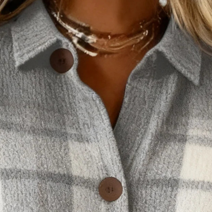 Checked Knitted Cardigan in Soft Tones for Women - Navenport