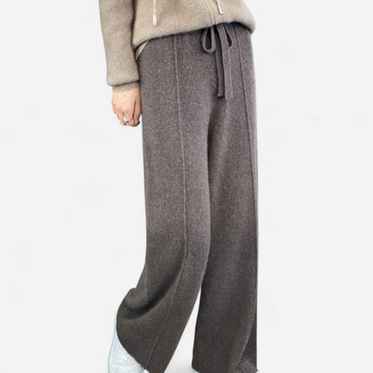 Women's Wide-Leg Knit Trousers in Pure Wool