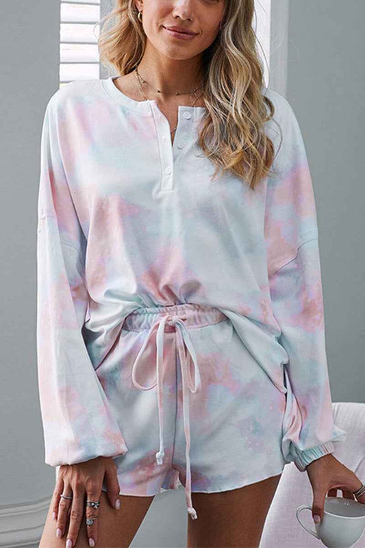 Women's Tie-Dye Long Sleeve Top and Shorts - 2-Piece Pajama Set