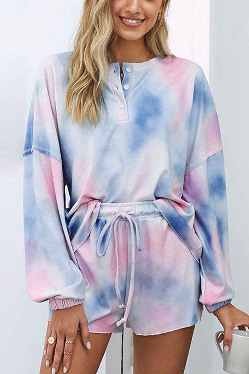 Women's Tie-Dye Long Sleeve Top and Shorts - 2-Piece Pajama Set