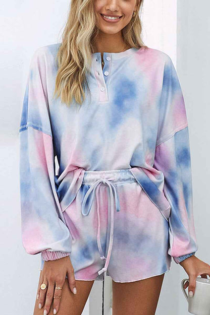 Women's Tie-Dye Long Sleeve Top and Shorts - 2-Piece Pajama Set
