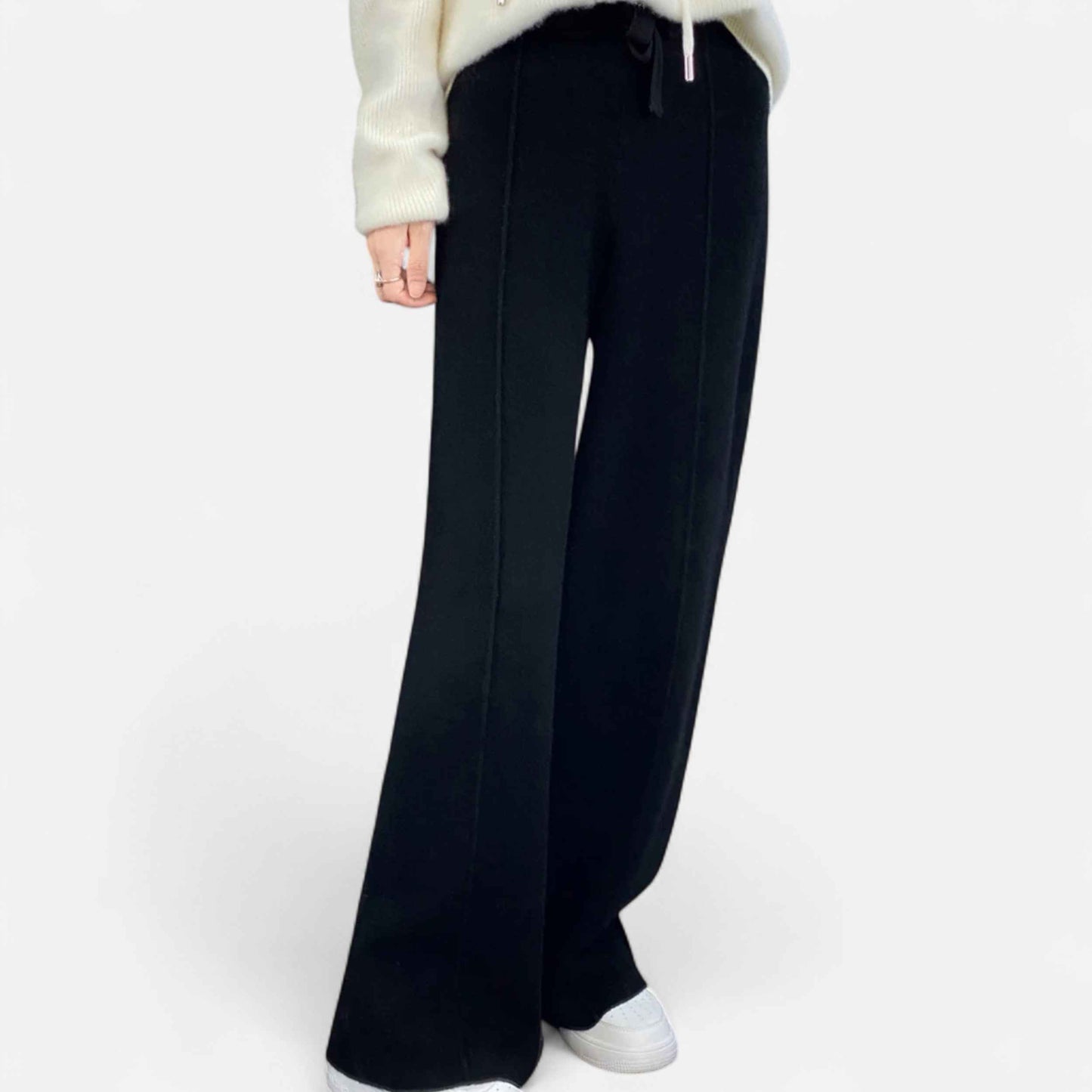 Women's Wide-Leg Knit Trousers in Pure Wool