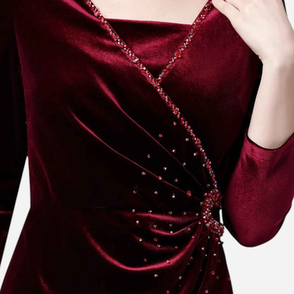 Velvet Wrap Dress with Draped Design