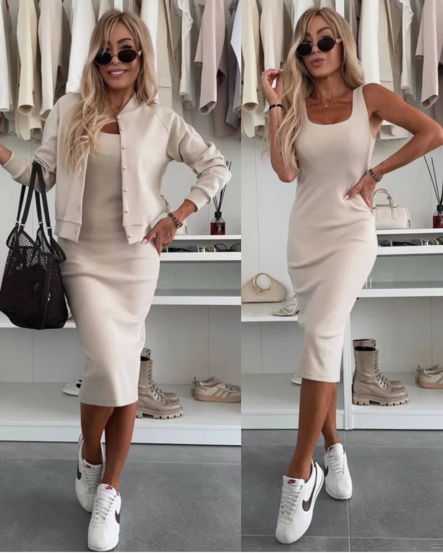 AMELIA™ Ribbed knit midi dress & bomber jacket set