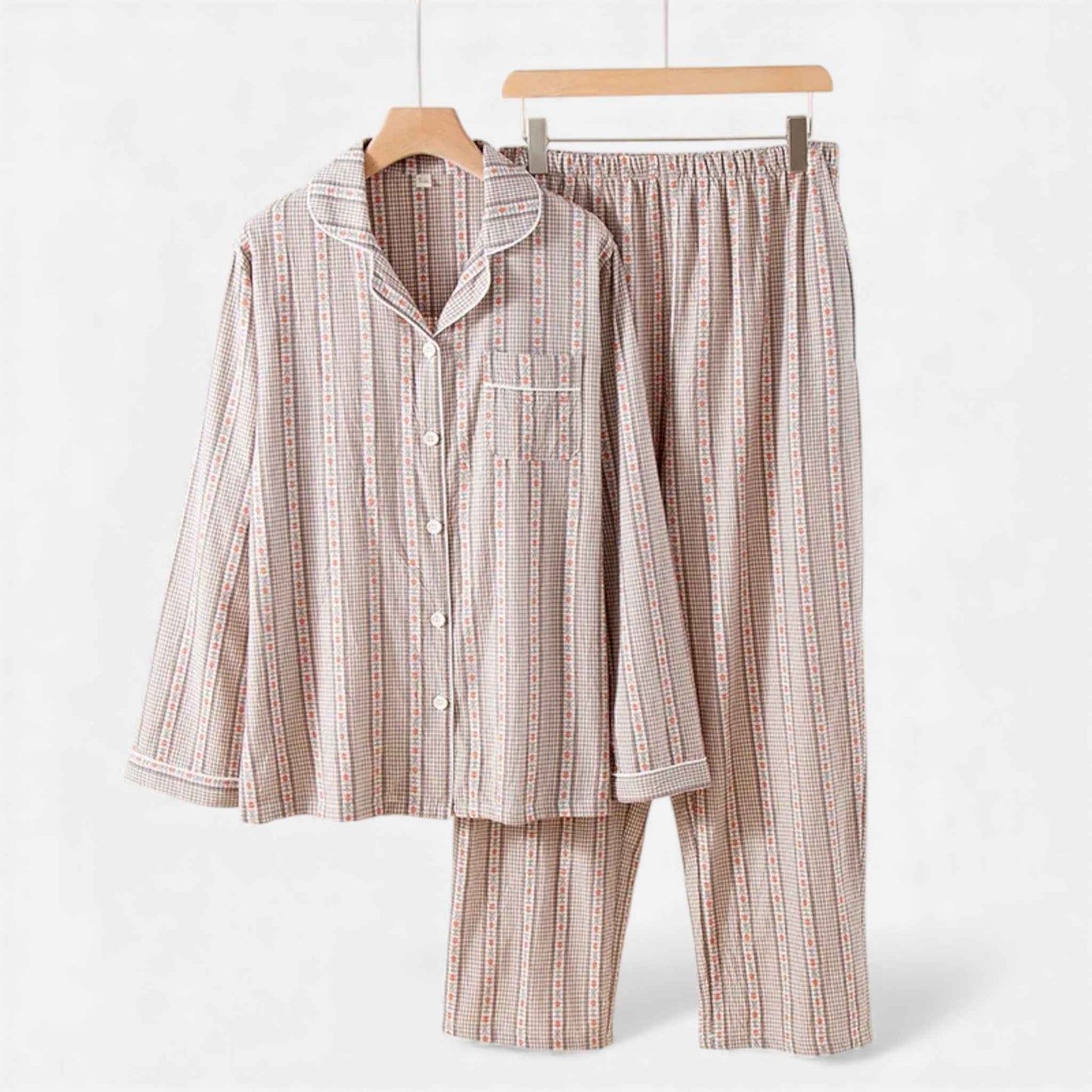Women's Pure Cotton Pajama Set with Cardigan Design