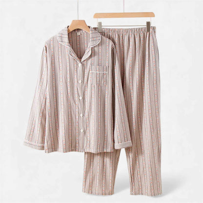 Women's Pure Cotton Pajama Set with Cardigan Design