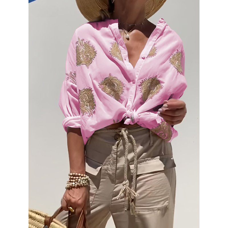 Celestria – Embroidered Button-Up Shirt
