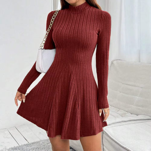 Emma – Classic Mock Neck Flare Dress - Navenport