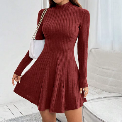 Emma – Classic Mock Neck Flare Dress - Navenport