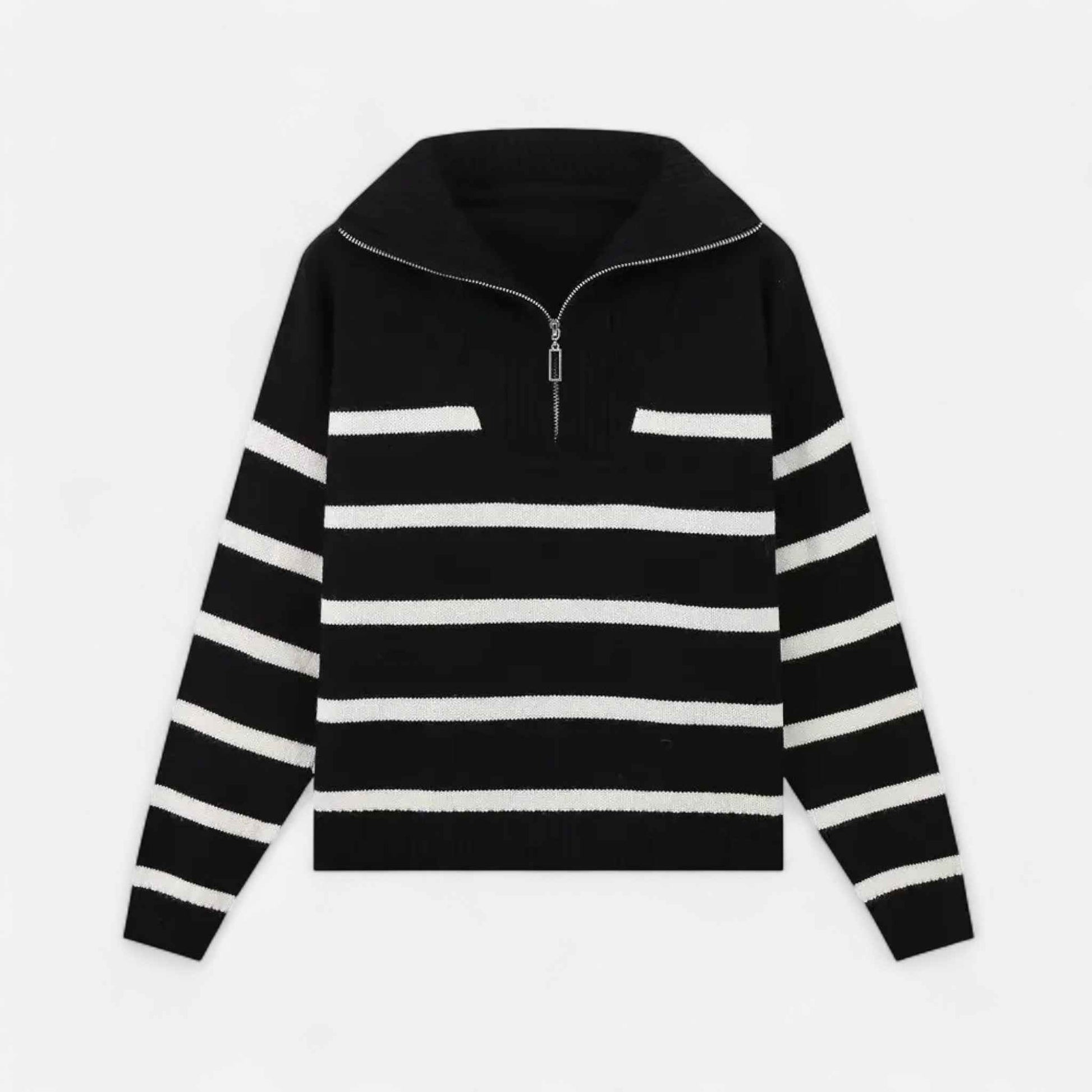 Elegant Women's Striped Polo Zip Sweater
