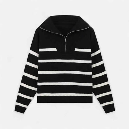 Elegant Women's Striped Polo Zip Sweater