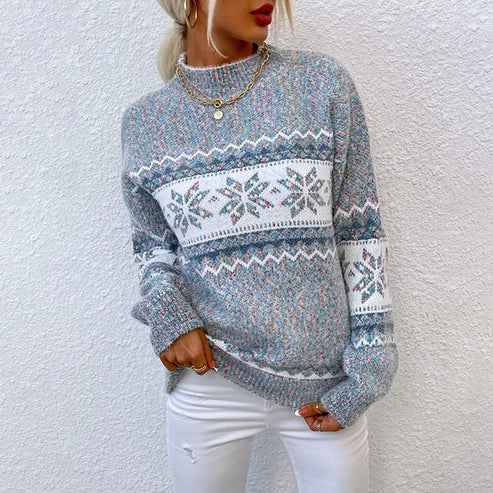 Women's Elegant Snow Flake Pattern Knit Jumper - Ideal for Winter