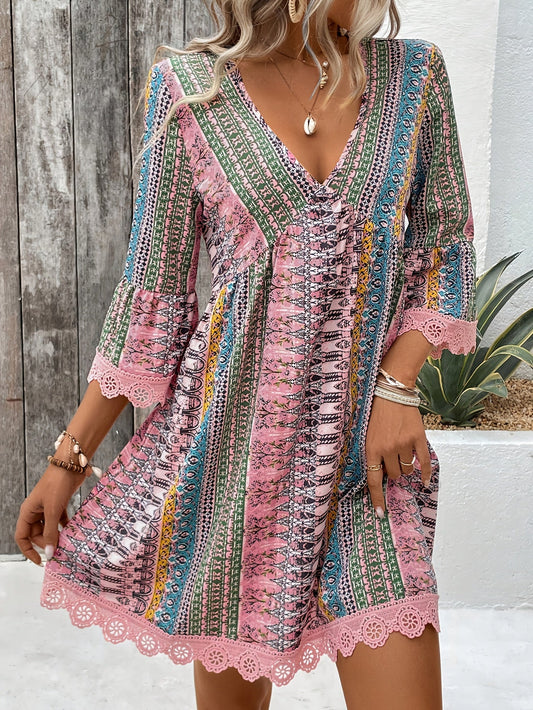 Mirela™ Bohemian Lace Trim Dress